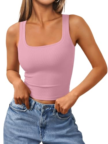 Trendy Queen Women's Summer Square Neck Tank Tops Workout Cropped
